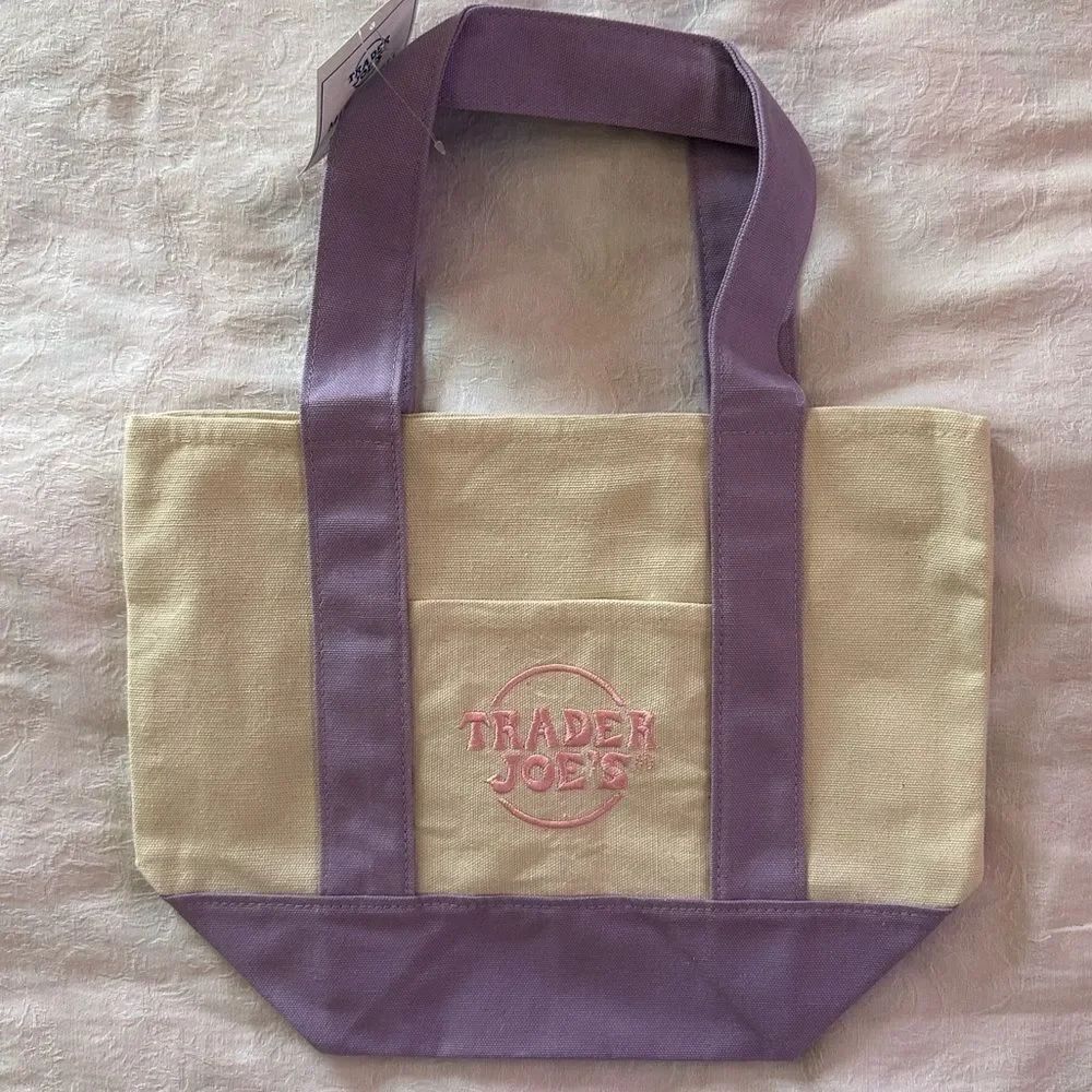 Trader Joe’s Mini Logo Tote Pastel Purple Small Grocery Shopping Bag Canvas